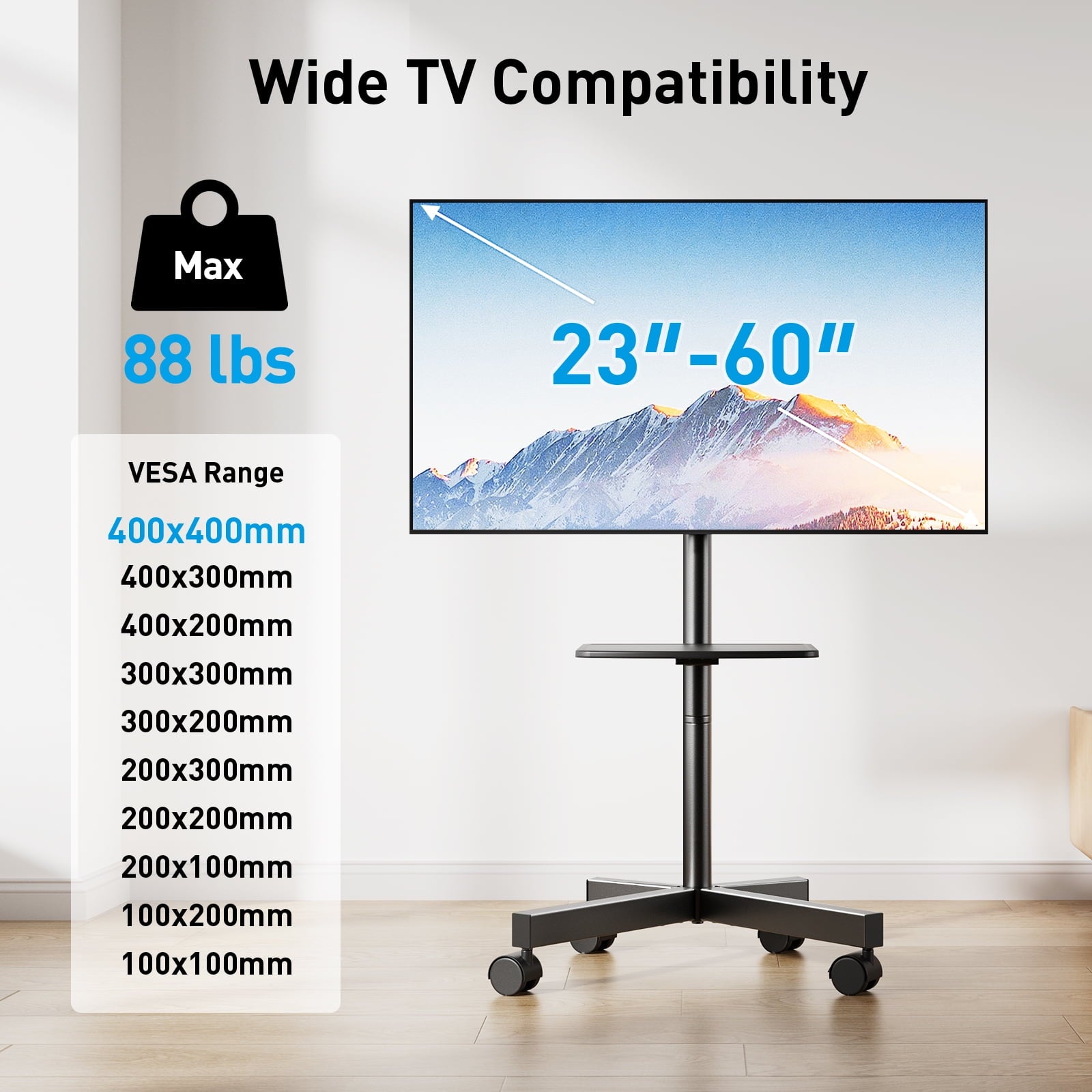 PERLESMITH Mobile Rolling TV Stand Cart for 23-60
