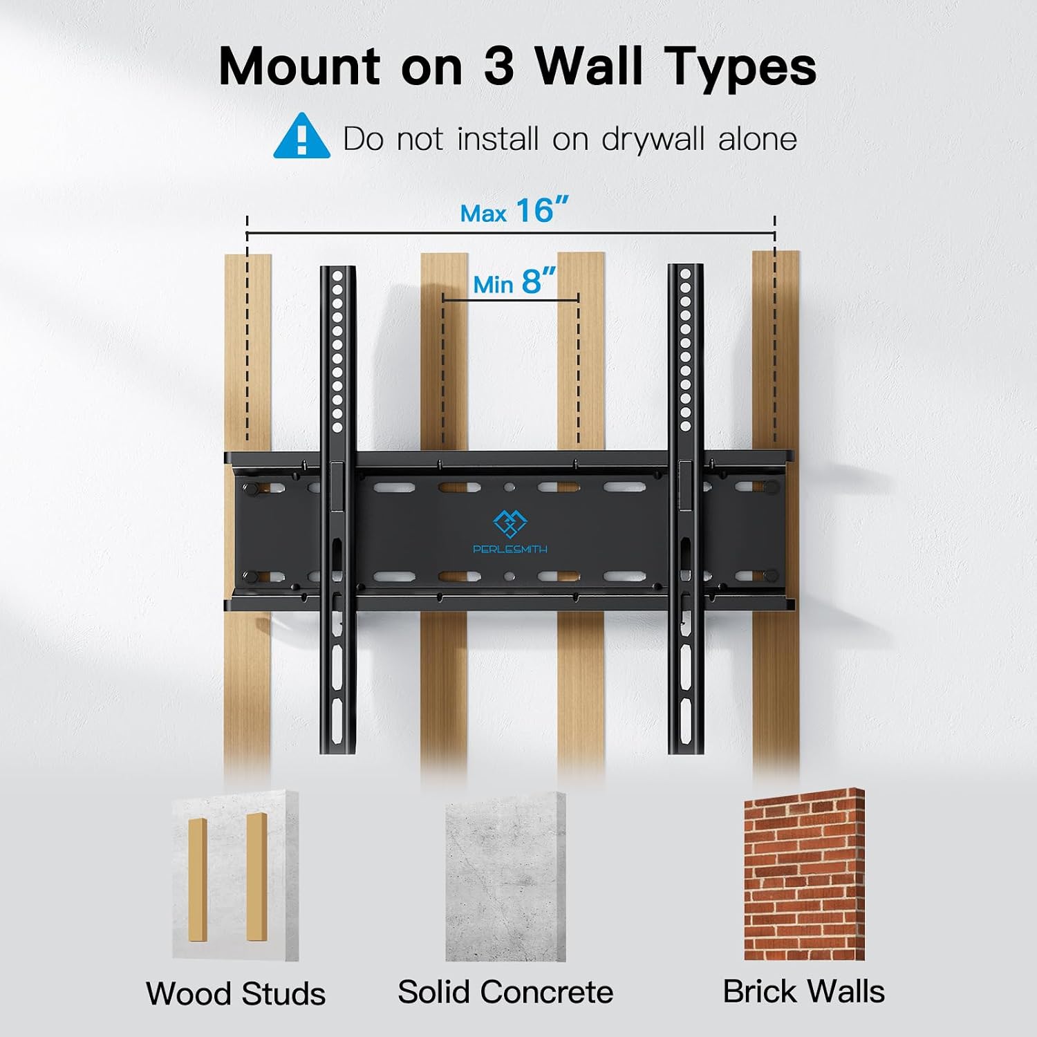 PERLESMITH TV Wall Bracket for 26-65 inch Flat&Curved TV or Monitor up to 52 KG, Sturdy TV Bracket with Max VESA 400X400 mm