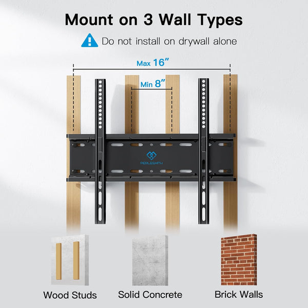 PERLESMITH TV Wall Bracket for 26-65 inch Flat&Curved TV or Monitor up to 52 KG, Sturdy TV Bracket with Max VESA 400X400 mm