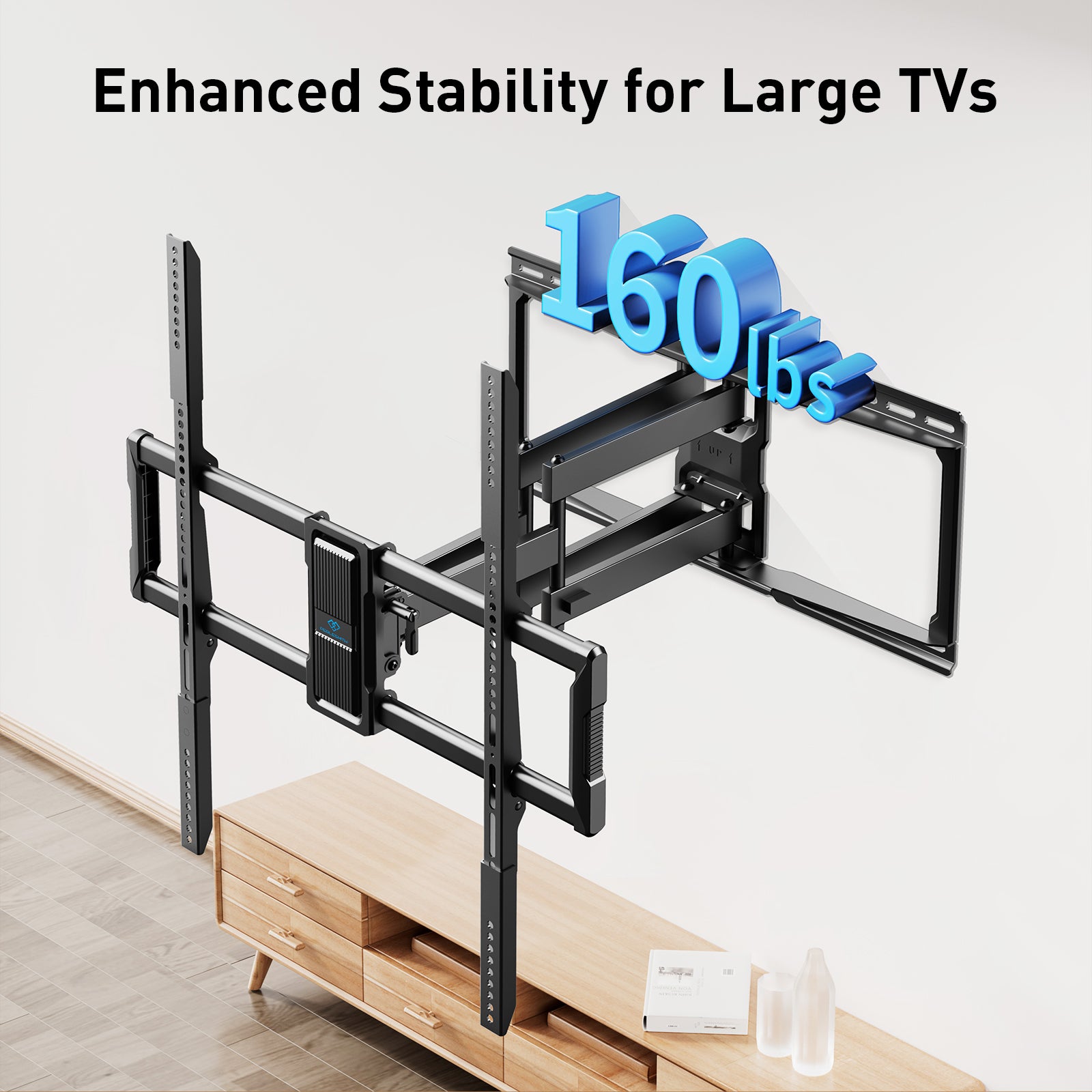 PERLESMITH Full Motion TV Wall Mount, Fits 42-100 Inch TVs, 160 lbs Capacity, Swivel Tilt Extension Leveling, VESA 200x100 to 600x600, Fits 12/16/24 Inch Wood Studs