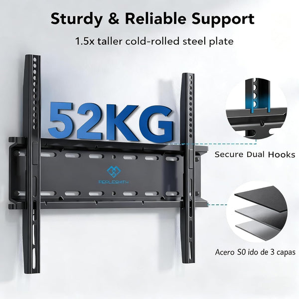 PERLESMITH TV Wall Bracket for 26-65 inch Flat&Curved TV or Monitor up to 52 KG, Sturdy TV Bracket with Max VESA 400X400 mm