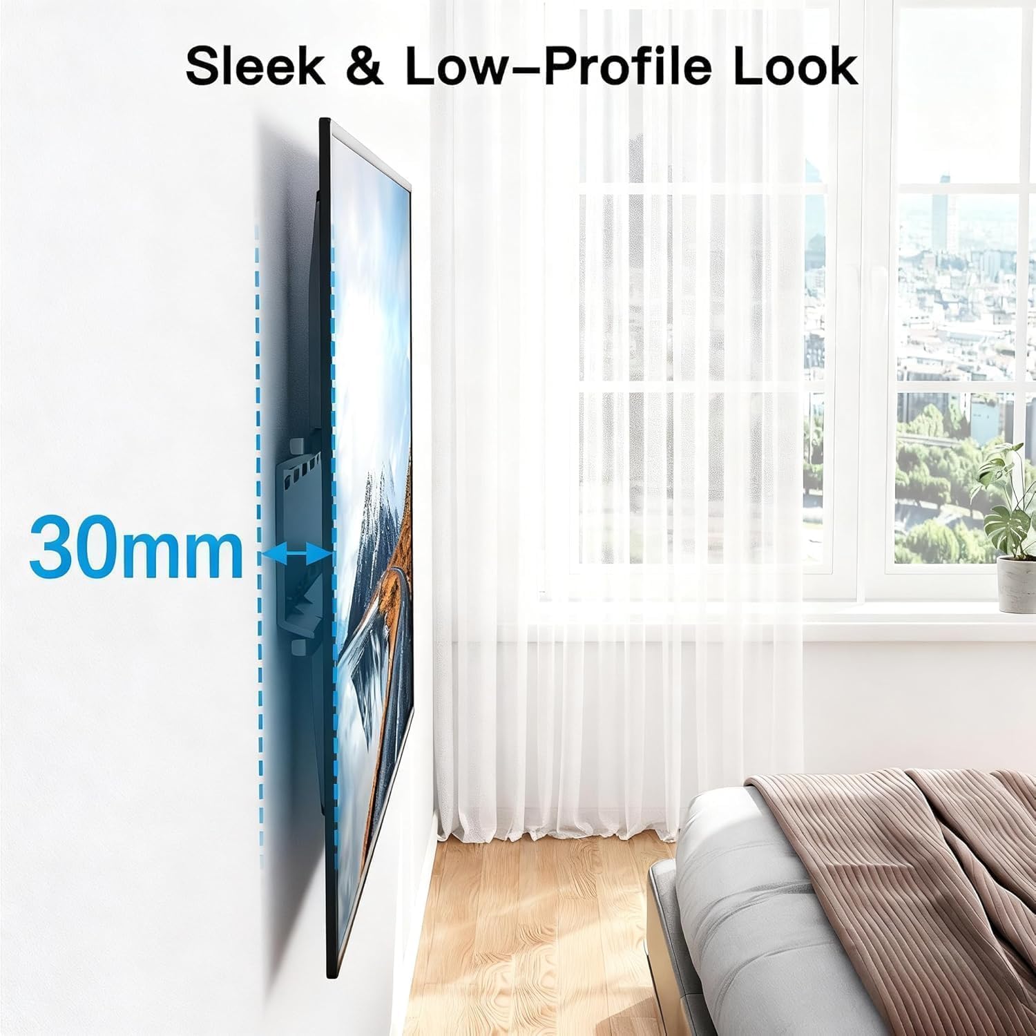 PERLESMITH TV Wall Bracket for 26-65 inch Flat&Curved TV or Monitor up to 52 KG, Sturdy TV Bracket with Max VESA 400X400 mm