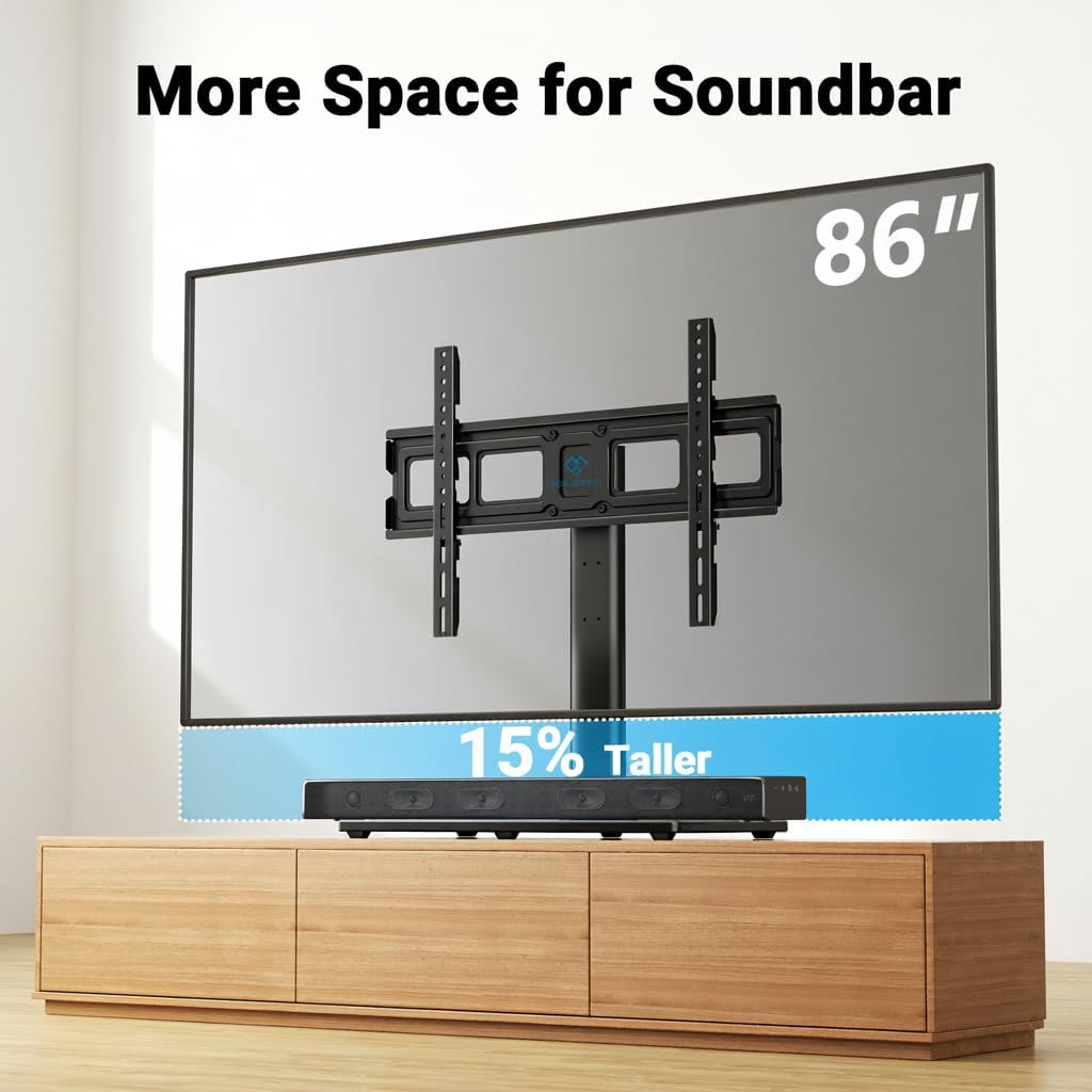 PERLESMITH Swivel Universal TV Stand Mount for 32-86 Inch LCD OLED Flat/Curved Screen TVs up to 99lbs-Height Adjustable Table Top TV Stand/Base with Tempered Glass Base&Wire Management,VESA 600x400mm