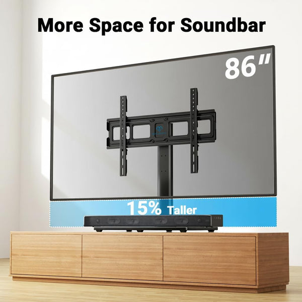 PERLESMITH Swivel Universal TV Stand Mount for 32-86 Inch LCD OLED Flat/Curved Screen TVs up to 99lbs-Height Adjustable Table Top TV Stand/Base with Tempered Glass Base&Wire Management,VESA 600x400mm