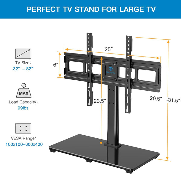 PERLESMITH Universal TV Stand, Tabletop TV Base for 32-82 inch LCD LED OLED 4K Flat Screen TVs-Height Adjustable TV Mount Stand with Tempered Glass Base, Max VESA 600x400mm
