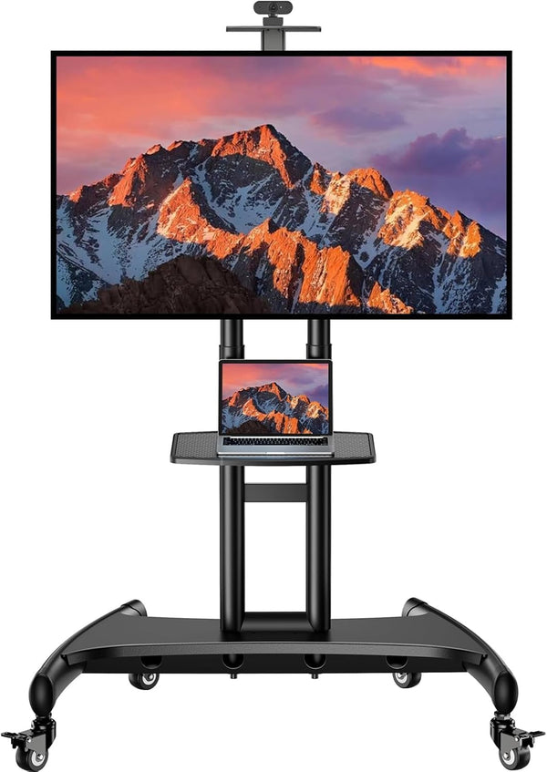 PERLESMITH Rolling TV Stand with Wheels for 32-85 Inch LCD LED 4K Flat Screen TVs, Tilt Mobile TV Cart with Shelf Holds Up to 100 lbs, Height Adjustable Floor TV Stand Max VESA 600x400mm- PSTVMC05