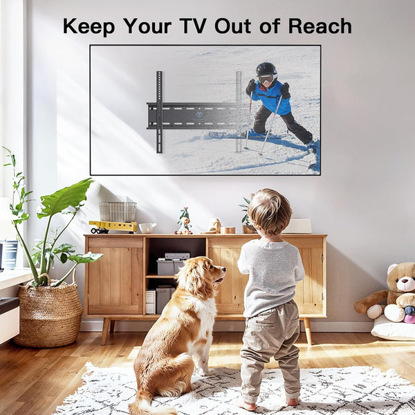 PERLESMITH TV Wall Bracket for 26-65 inch Flat&Curved TV or Monitor up to 52 KG, Sturdy TV Bracket with Max VESA 400X400 mm
