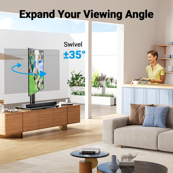 PERLESMITH Swivel Universal TV Stand Mount for 32-86 Inch LCD OLED Flat/Curved Screen TVs up to 99lbs-Height Adjustable Table Top TV Stand/Base with Tempered Glass Base&Wire Management,VESA 600x400mm