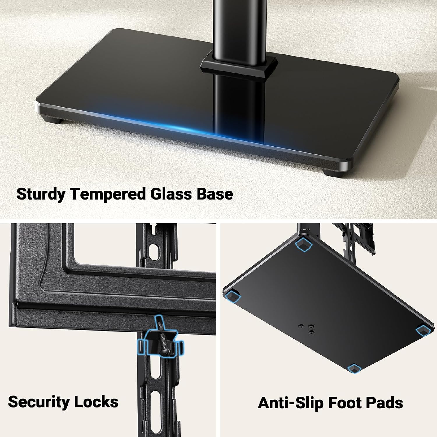 PERLESMITH Universal TV Stand Legs for 32-65 inch TVs, Table Top TV Stand up to 88 lbs, Height Adjustable Television TV Mount, Universal TV Leg Base for Living Room & Bedroom (32-65 Inch with Swivel)