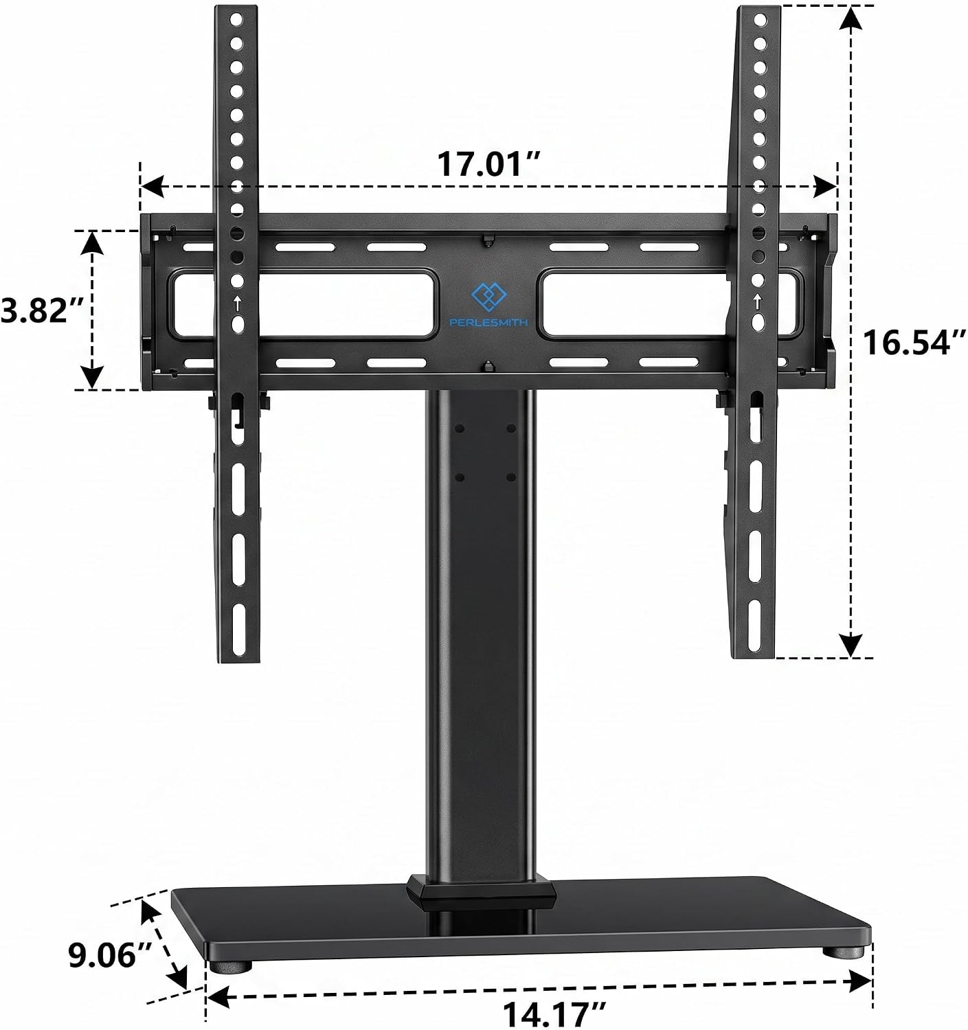 PERLESMITH Universal TV Stand Legs for 24-60 inch TVs to 88lbs with Mount, -/+30° swivel, Height adjustable, Tempered glass base, Max VESA 400x400mm, Livingroom & Bedroom, PSTVS09