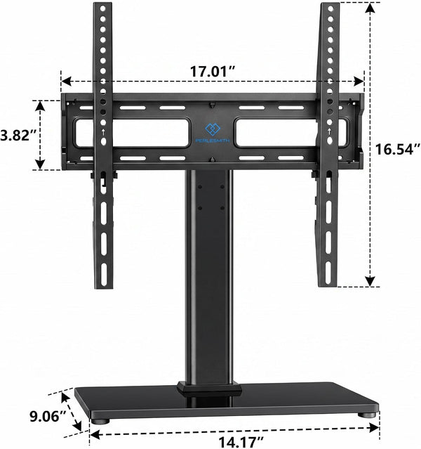 PERLESMITH Universal TV Stand Legs for 24-60 inch TVs to 88lbs with Mount, -/+30° swivel, Height adjustable, Tempered glass base, Max VESA 400x400mm, Livingroom & Bedroom, PSTVS09