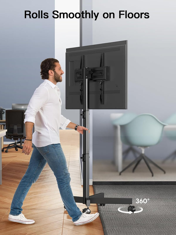 PERLESMITH Rolling TV Stand for 23–62 Inch TVs, Outdoor Mobile TV Cart Holds up to 99 lbs, Portable TV Stand on Wheels for Bedroom and Living Room, Max VESA 400x400mm, PSTVMC04B-B