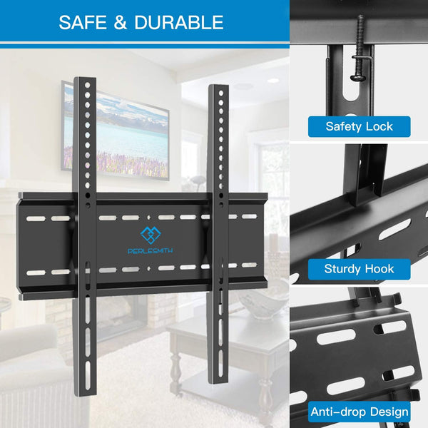 PERLESMITH Fixed TV Wall Mount Bracket, Low Profile Design for Most 26-60 inch LED LCD OLED-4K Flat Screen TVs up to 115lb, Ultra Slim Fixed TV Mount with Max VESA 400x400mm Fits 16 inch Wood Stud