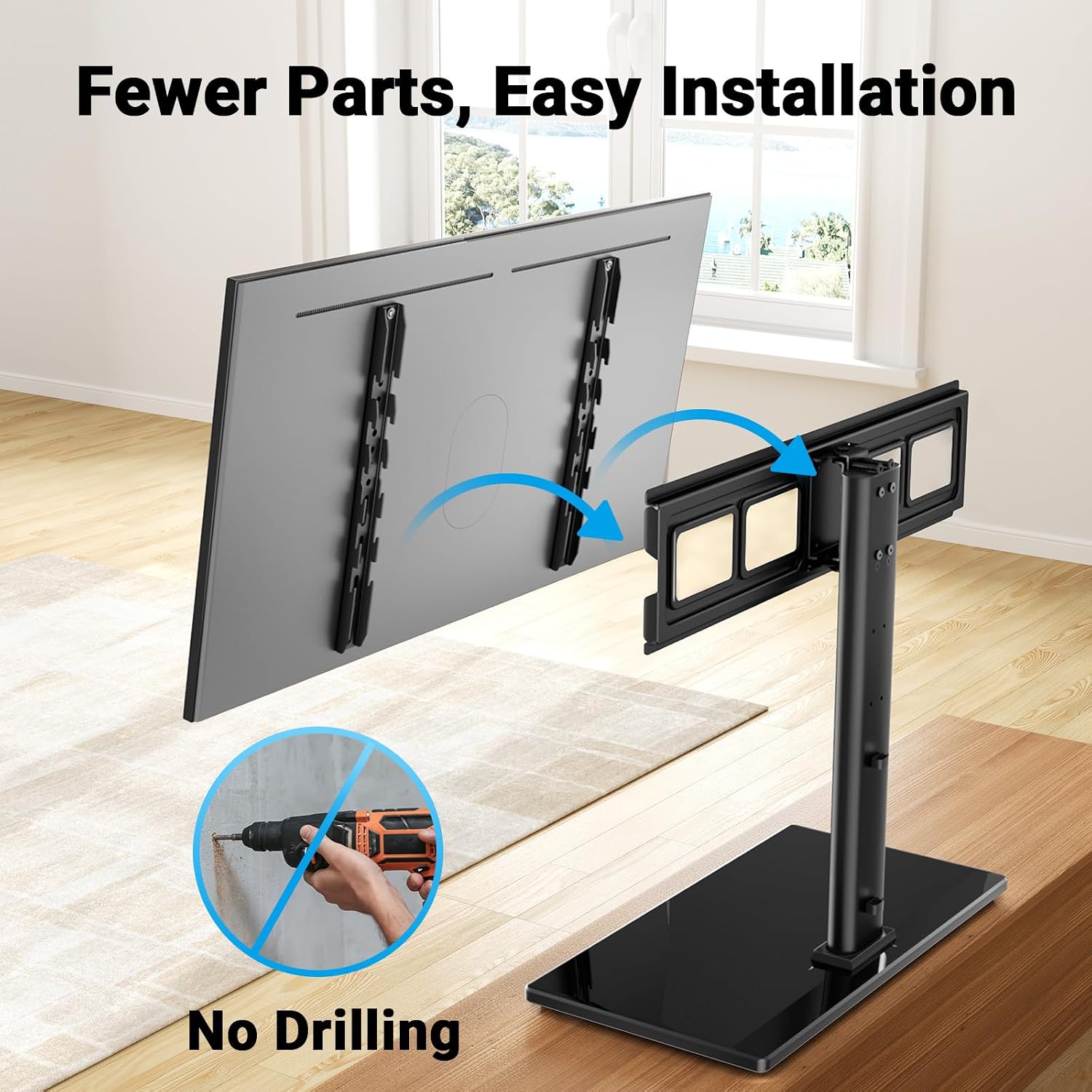 PERLESMITH Swivel Universal TV Stand Mount for 32-86 Inch LCD OLED Flat/Curved Screen TVs up to 99lbs-Height Adjustable Table Top TV Stand/Base with Tempered Glass Base&Wire Management,VESA 600x400mm
