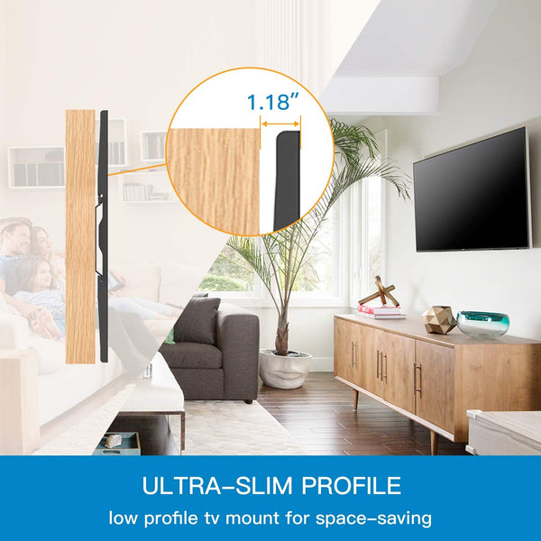 PERLESMITH Fixed TV Wall Mount Bracket, Low Profile Design for Most 26-60 inch LED LCD OLED-4K Flat Screen TVs up to 115lb, Ultra Slim Fixed TV Mount with Max VESA 400x400mm Fits 16 inch Wood Stud