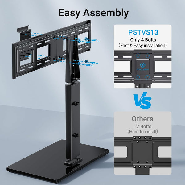 PERLESMITH Universal TV Stand Legs for 37-78 inch TVs to 99lbs with Mount, -/+30° swivel, 9 Height adjustable, Tempered glass base, Max VESA 600x400mm, Livingroom & Bedroom, PSTVS13