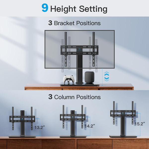 PERLESMITH Universal TV Stand Legs for 24-60 inch TVs to 88lbs with Mount, -/+30° swivel, Height adjustable, Tempered glass base, Max VESA 400x400mm, Livingroom & Bedroom, PSTVS09