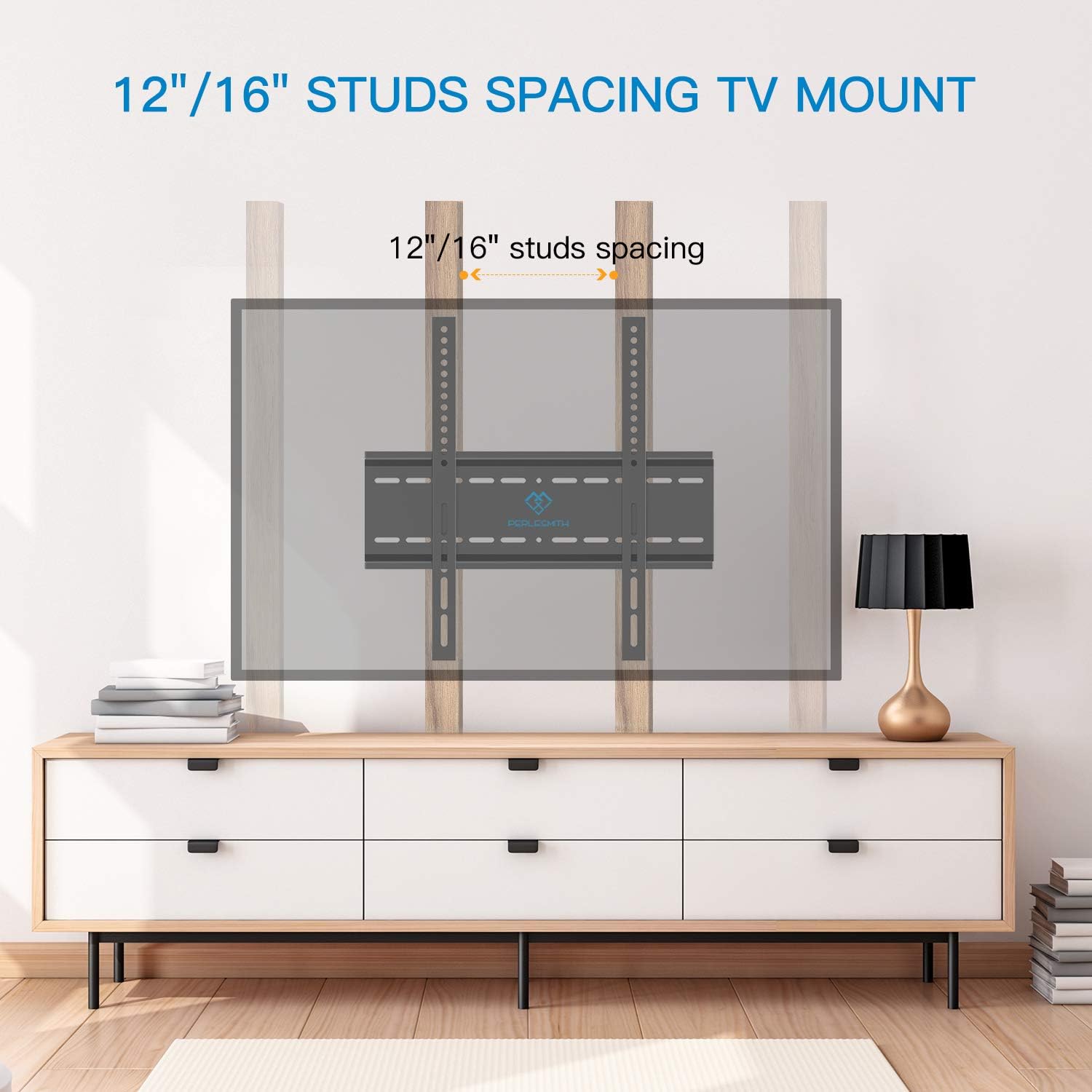 PERLESMITH Fixed TV Wall Mount Bracket, Low Profile Design for Most 26-60 inch LED LCD OLED-4K Flat Screen TVs up to 115lb, Ultra Slim Fixed TV Mount with Max VESA 400x400mm Fits 16 inch Wood Stud
