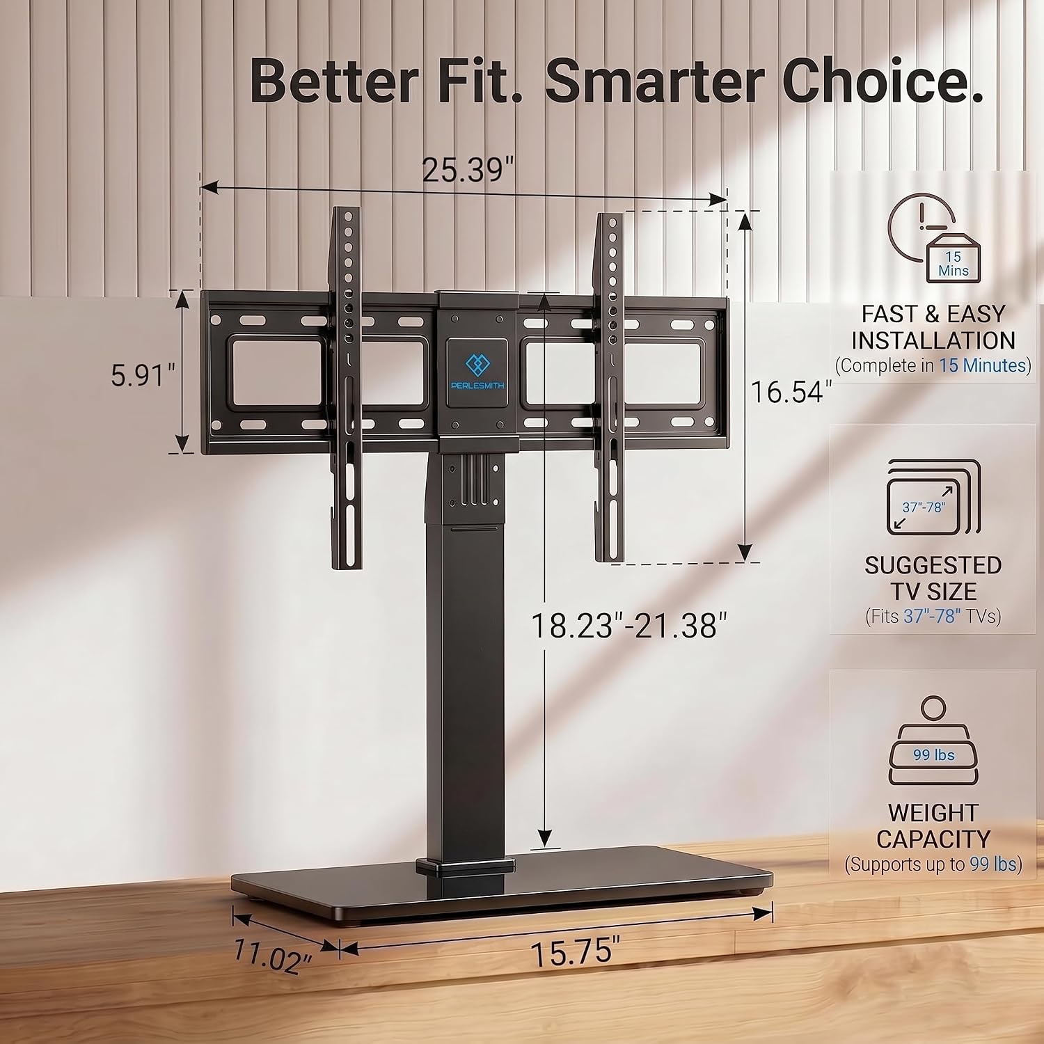 PERLESMITH Universal TV Stand Legs for 37-78 inch TVs to 99lbs with Mount, -/+30° swivel, 9 Height adjustable, Tempered glass base, Max VESA 600x400mm, Livingroom & Bedroom, PSTVS13
