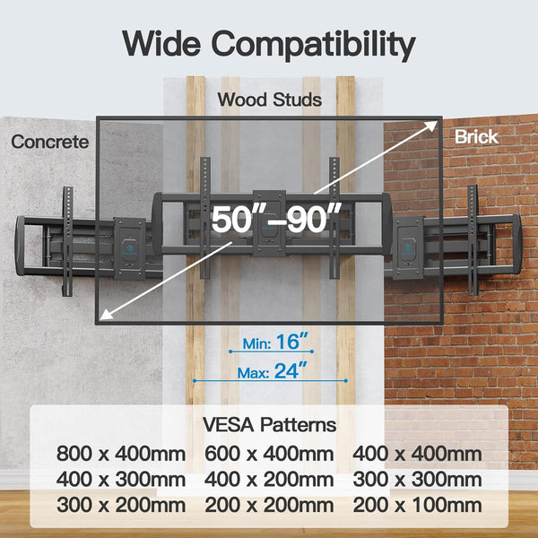 Full Motion TV Wall Mount For 50" To 90" TVs