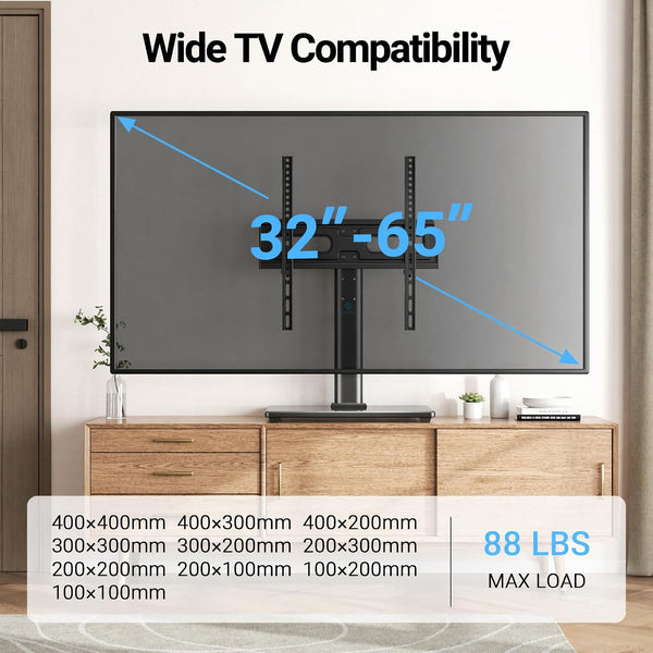 PERLESMITH Universal TV Stand Legs for 32-65 inch TVs, Table Top TV Stand up to 88 lbs, Height Adjustable Television TV Mount, Universal TV Leg Base for Living Room & Bedroom (32-65 Inch with Swivel)