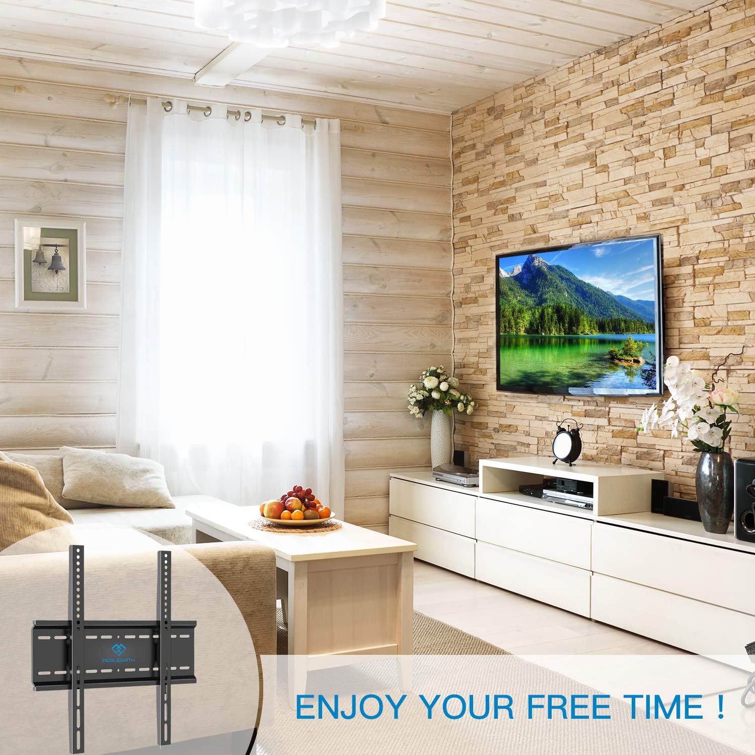 PERLESMITH Fixed TV Wall Mount Bracket, Low Profile Design for Most 26-60 inch LED LCD OLED-4K Flat Screen TVs up to 115lb, Ultra Slim Fixed TV Mount with Max VESA 400x400mm Fits 16 inch Wood Stud