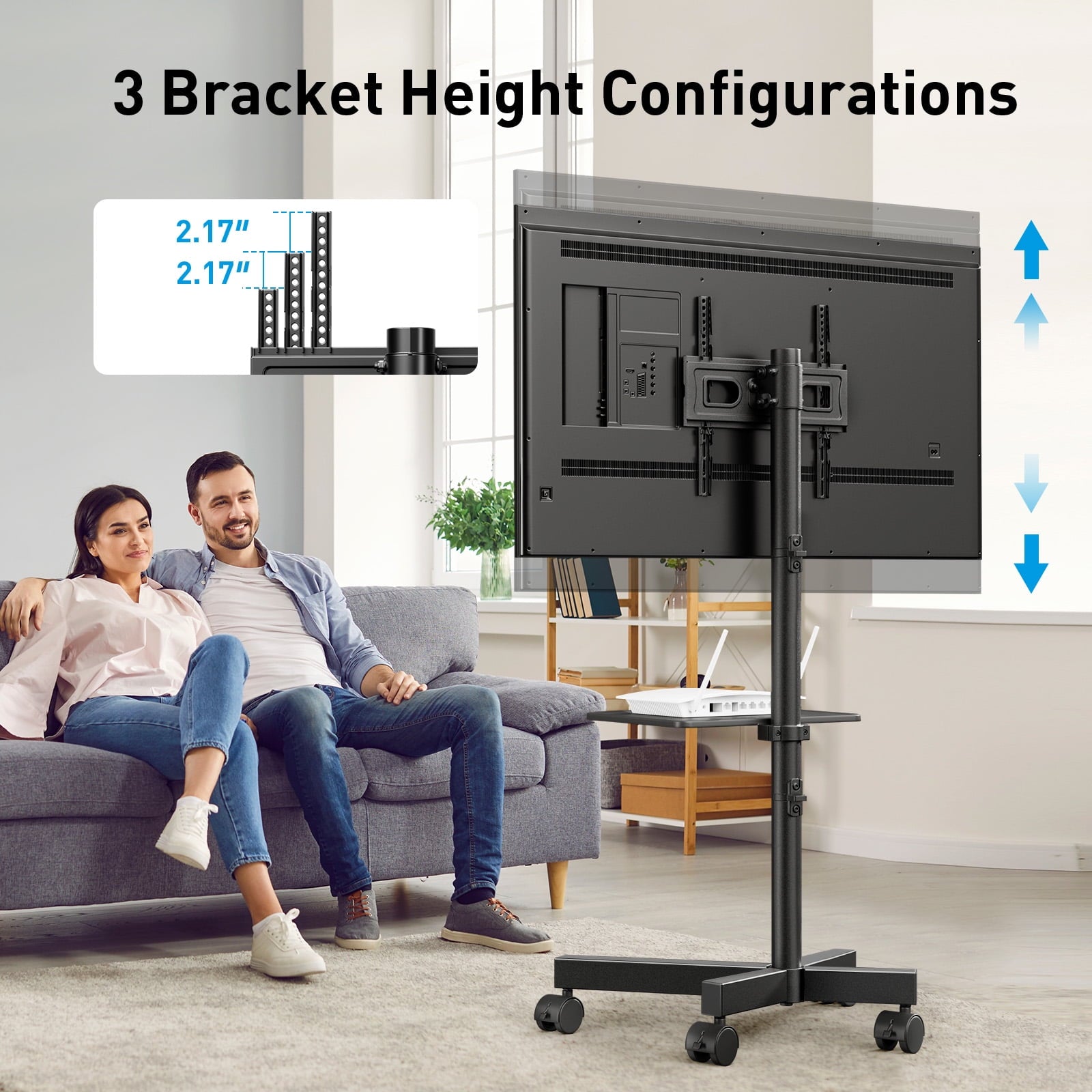 PERLESMITH Mobile Rolling TV Stand Cart for 23-60