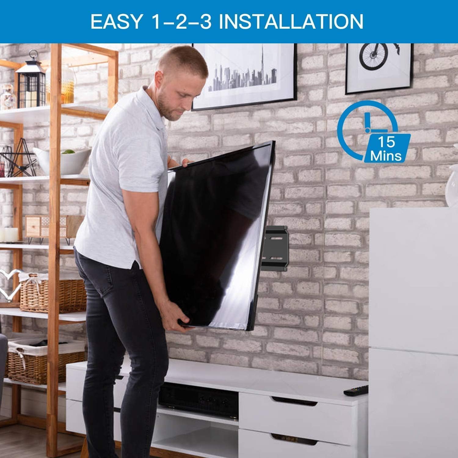 PERLESMITH TV Wall Bracket for 26-65 inch Flat&Curved TV or Monitor up to 52 KG, Sturdy TV Bracket with Max VESA 400X400 mm
