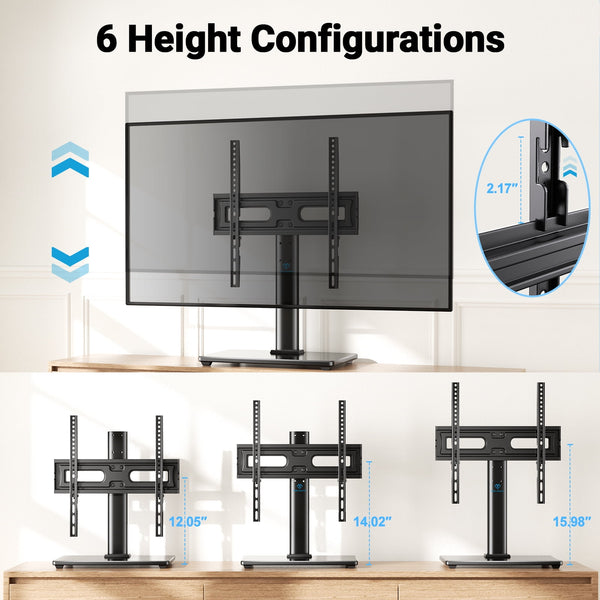 Perlesmith Universal Swivel Tabletop TV Stand Fits 32" to 60" TV's, Max VESA 400x400mm,Holds up to 88 lbs, PSTVS28B