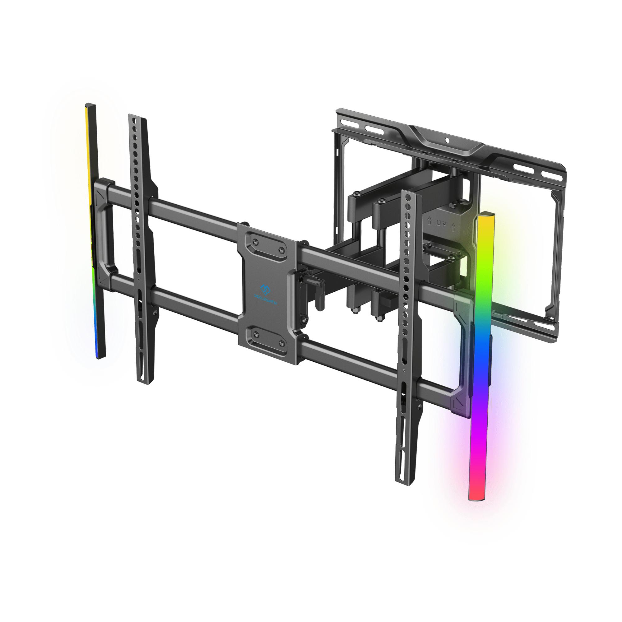 PERLESMITH Full Motion TV Wall Mount for 37-86″ TVs up to 132 lbs, Features RGB/LED Lights, Swivel, Tilt, Leveling, Extension, VESA Compatible 200x100-600x400mm, Fits 12 & 16 on Center Wood Stud Widths