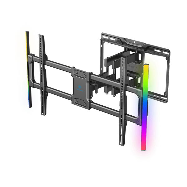 PERLESMITH Full Motion TV Wall Mount for 37-86″ TVs up to 132 lbs, Features RGB/LED Lights, Swivel, Tilt, Leveling, Extension, VESA Compatible 200x100-600x400mm, Fits 12 & 16 on Center Wood Stud Widths