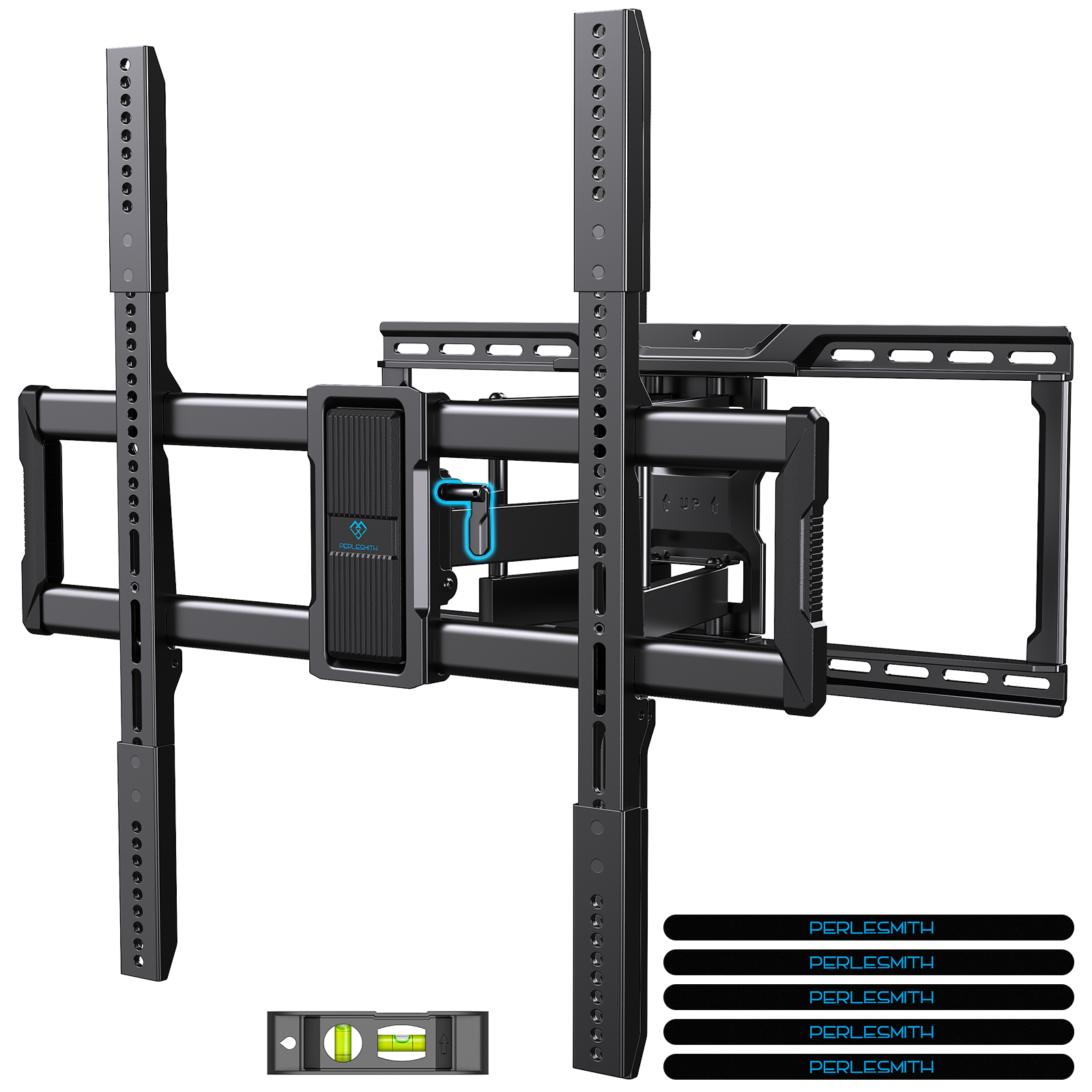 PERLESMITH Full Motion TV Wall Mount, Fits 42-100 Inch TVs, 160 lbs Capacity, Swivel Tilt Extension Leveling, VESA 200x100 to 600x600, Fits 12/16/24 Inch Wood Studs