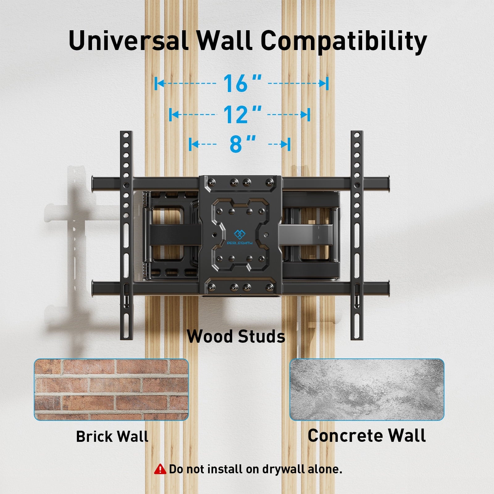 PERLESMITH Full Motion TV Wall Mount Bracket for 37 to 86 inch TVs , Holds up to 132 lbs, PSLFK10