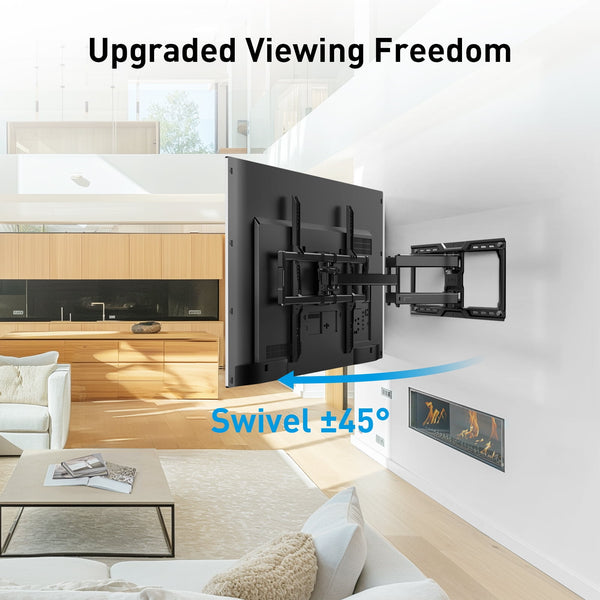 PERLESMITH Full Motion TV Wall Mount, Fits 42-100 Inch TVs, 160 lbs Capacity, Swivel Tilt Extension Leveling, VESA 200x100 to 600x600, Fits 12/16/24 Inch Wood Studs