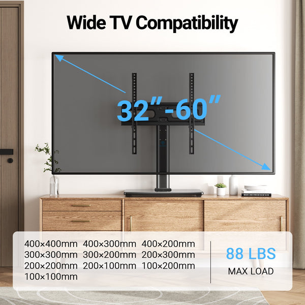 Perlesmith Universal Swivel Tabletop TV Stand Fits 32" to 60" TV's, Max VESA 400x400mm,Holds up to 88 lbs, PSTVS28B