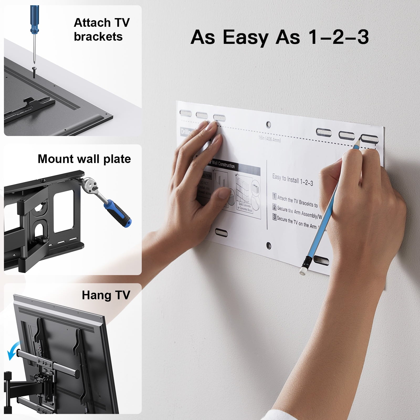 PERLESMITH Full Motion TV Wall Mount Bracket for 37 to 86 inch TVs , Holds up to 132 lbs, PSLFK10
