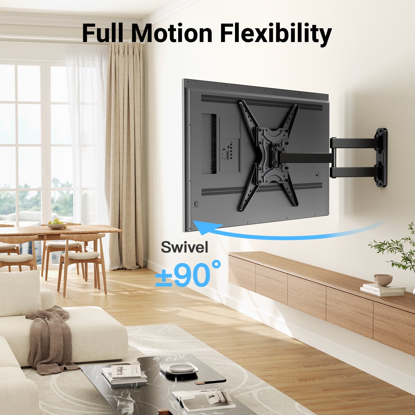 Perlesmith Full Motion TV Wall Mount Bracket for 26 to 60 inch TVs, Max VESA 400x400mm, Holds up to 70lbs, PSMFK18B