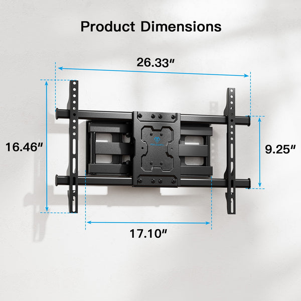 PERLESMITH Full Motion TV Wall Mount Bracket for 37 to 86 inch TVs , Holds up to 132 lbs, PSLFK10