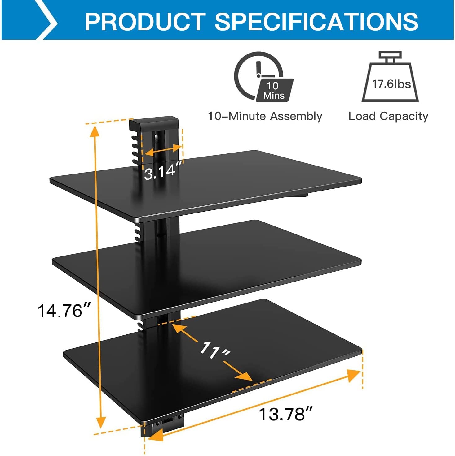 Wall Mounted AV Shelf (Set of 3)