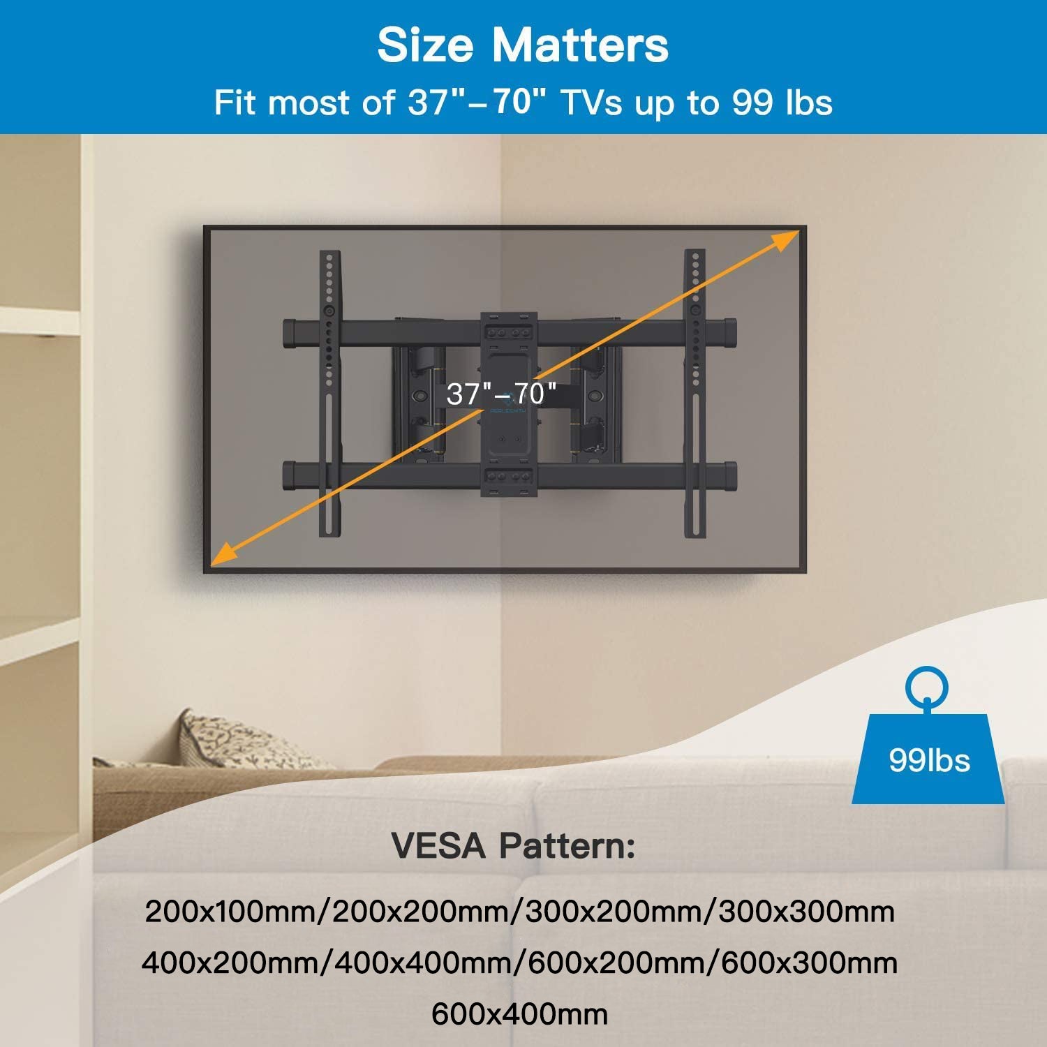 Full Motion Corner TV Wall Mount For 37