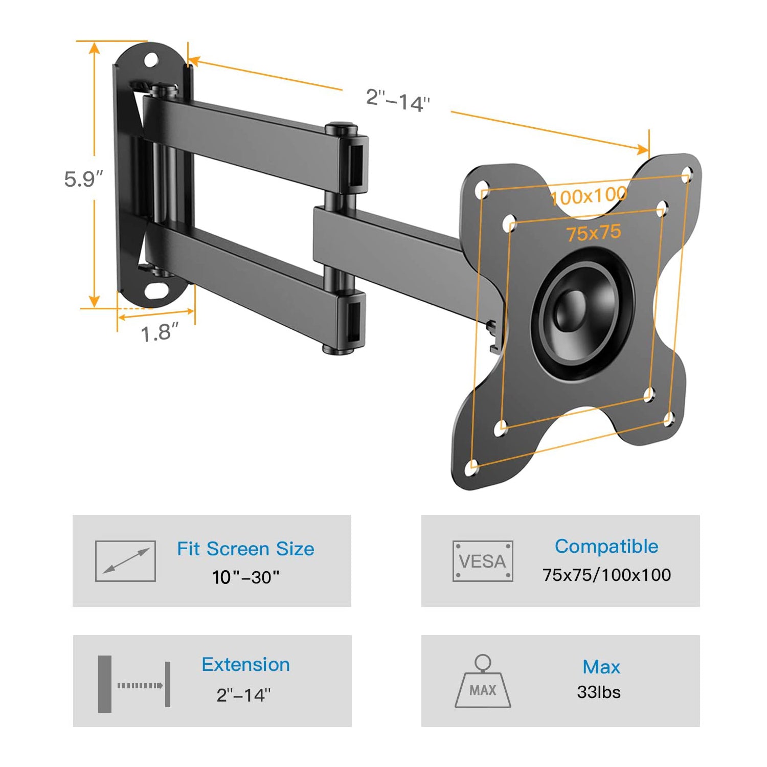 Full Motion TV Wall Mount For 10